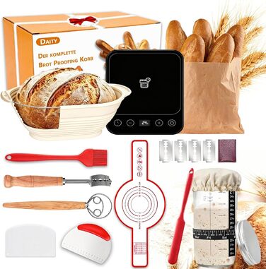 Набір для закваски Daity: 12 предметів для випікання хліба, термоконтейнер, гнітниця для бродіння овальної форми 28 см, силікон, для початківців та професіоналів