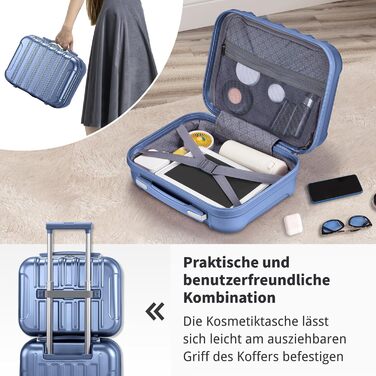 Набір валіз LALAHO 2 шт: велика та маленька, з косметичкою, ABS+PC, телескопічний ручка, ручна поклажа, градієнтний дизайн, сіро-блакитний