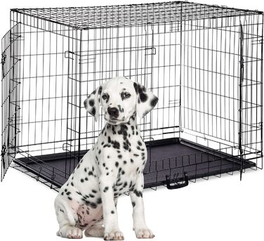 Клітка для собак Relaxdays, складна коробка для транспортування собак, клітка для цуценят, 2 дверцята, нижній лоток, дротяна клітка металева, XXXL, чорний чорний XXXL