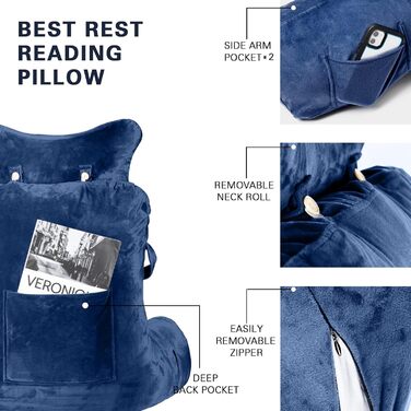 Підголовник для читання Lesekissen з регульованою підтримкою шиї та спини - сірий (Blue2)