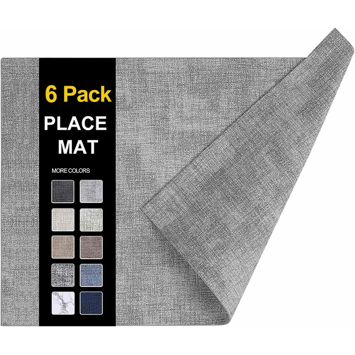 Набір підкладок під тарілки з екошкіри, 6 шт. - Водостійкі, легко миються, сірого кольору