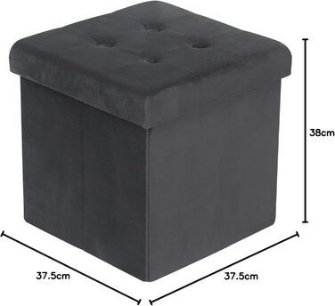 Набір пуфів з 2 шт. для зберігання, складний, 37.5x37.5x38см, антрацитовий оксамит, 06dgr-2