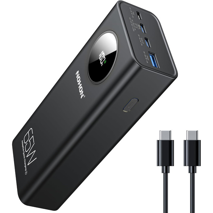 Power Bank NOHON 26800mAh: Швидка зарядка 65W USB-C PD/QC3.0 з LED дисплеєм, 4 порти, сумісний з iPhone, iPad, Samsung, Huawei