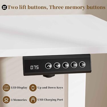 Електричний підйомний механізм для столу 2-рівневий з пам'яттю, регулювання висоти, ніжки для столу (Білий)