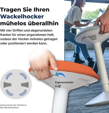 Ергономічний офісний стілець-хокер з регулюванням висоти та ефектом балансування, помаранчевий (55-80 см). Тест-переможець! Стілець для стоячої роботи