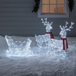 Світлодіодні ліхтарі Lights4fun 240 із зображенням північного оленя з санчатами, білий таймер на батарейках, Різдвяні вогні для зовнішнього і внутрішнього освітлення