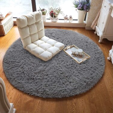 Килими Leesentec, круглі килими для спальні, вітальні, нековзні м'які пухнасті килимки, волохаті килимки, великі Килимки для передпокою (білий/сірий, 140 см) (сірий, 160 см)