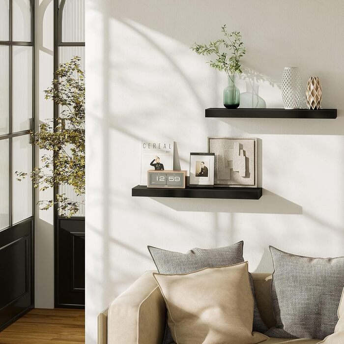 Полиці настінні BAMEOS, комплект з 2 шт., 60x14.7 см, чорні - декор для ванної, кухні, вітальні, спальні