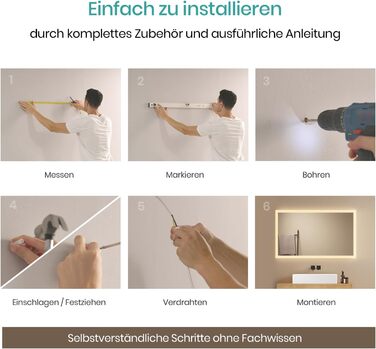 Дзеркало для ванної кімнати EMKE® з підсвічуванням 80x60 см, тепле біле світло 3000K, вимикач, вертикальна/горизонтальна установка, IP44, енергозберігаюче