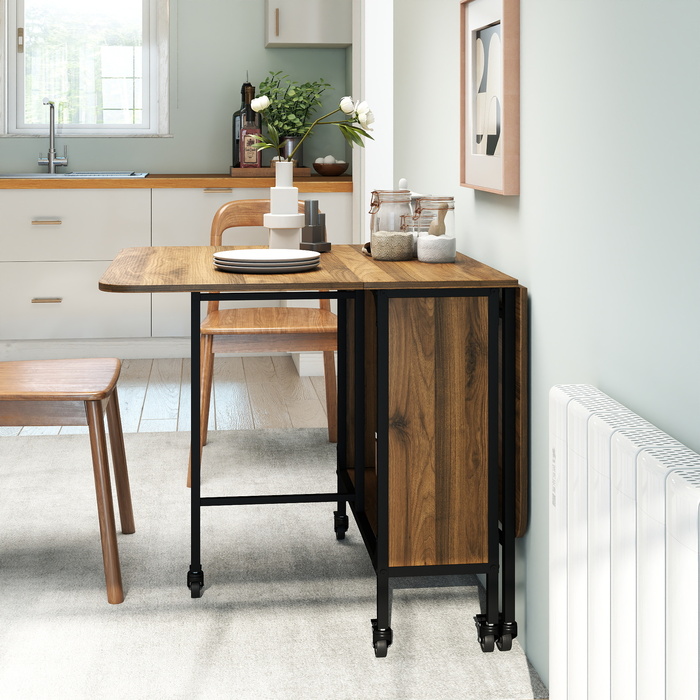 Складаний мобільний столик, 2 стільничні поверхні, 130 см x 80 см x 74 см, Колір: Коричневий