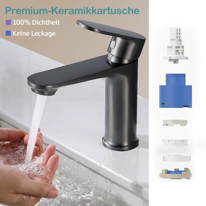 Набір змішувачів для ванної кімнати Belz, латунь, однозахватний, для мийки, сірий, темно-сірий