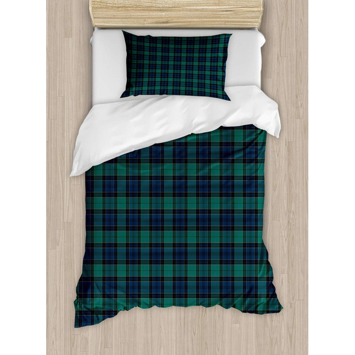 Тартанова підковдра для односпальних ліжок, шотландський фольклорний візерунок, захист від кліщів підходить для алергіків з наволочкою, 130 x 200 см, темно-зелений чорний
