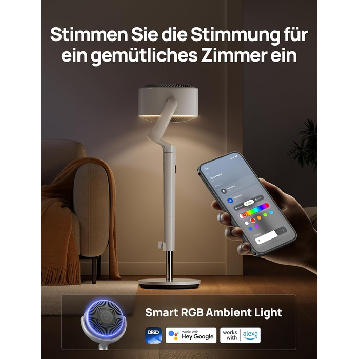 Вентилятор підлоговий Dreo з Wi-Fi, LED, 102 см, 3 режими, 8 швидкостей, 26 м дальність, 1200 м³/год