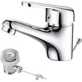 Змішувач для ванної кімнати Auralum з витяжною штангою, однорідний змішувач для раковини з комплектом зливу, хром. Змішувач для раковини, змішувач для ванної кімнати, одноручний змішувач, змішувач для раковини для ванної кімнати