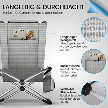 Крісло-гойдалка ELONEO для саду та балкону, крісло-шезлонг, 180 кг, вологостійке, сіре в каре, без подушки