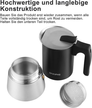 Espressokocher Sivaphe Induktion, 450 мл, нержавіюча сталь, для 9 порцій, без алюмінію