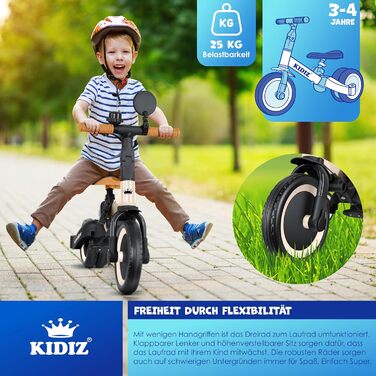 Біговел-триколіс KIDIZ 6-в-1 для дітей від 1 до 5 років (бежевий) до 25 кг з ручкою, захисним бампером, ременем безпеки, дзвінком та дзеркалом