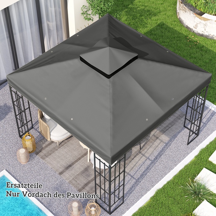 Тент для павільйону 3 x 3 м, замінний, з отворами для стоку води, UPF30+, захист від сонця, темно-сірий