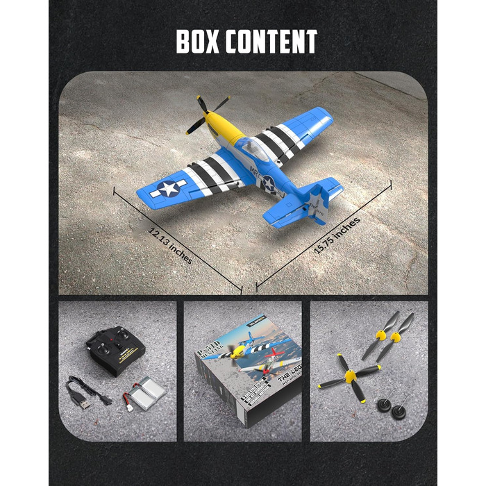 Літак на радіокеруванні VolantexRC 761-5 P51 Mustang RTF для початківців з Xpilot, 4 канали, готовий до польоту