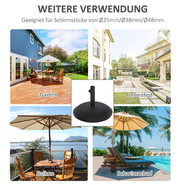 Підставка для парасольки Outsunny 25 кг зі сталі та цементу, чорна, Ø49 x 37 см, стабільний захист від сонця для саду та тераси