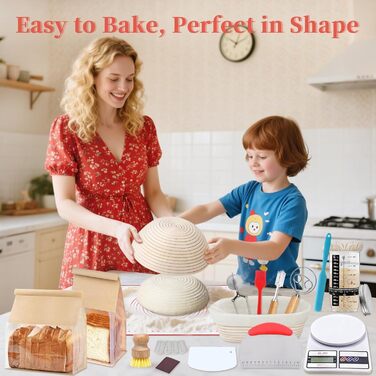 Набір для випічки хліба з закваски Aliggbent: 38 предметів, корзини для бродіння (25,4 см), скляний набір (680 мл), вага, кишені та аксесуари