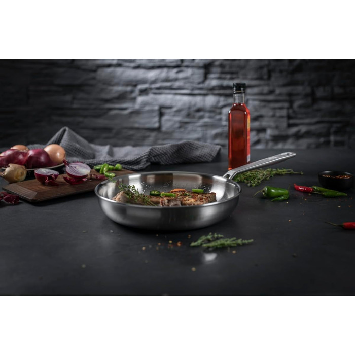 Сковорода KUHN RIKON CULINARY Fiveply 28 см, нержавіюча сталь, без антипригарного покриття, 5-шарове покриття