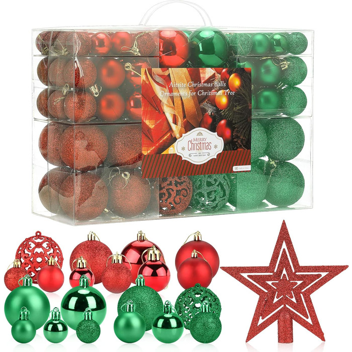 Кульки Aitsite 10 Ялинкові кульки чорні 6 см / 4 см / 2 см ялинкові кульки пластикові ялинкові прикраси настінні підвісні прикраси ялинкові кульки мішура прикраса дверей (червоний / зелений)