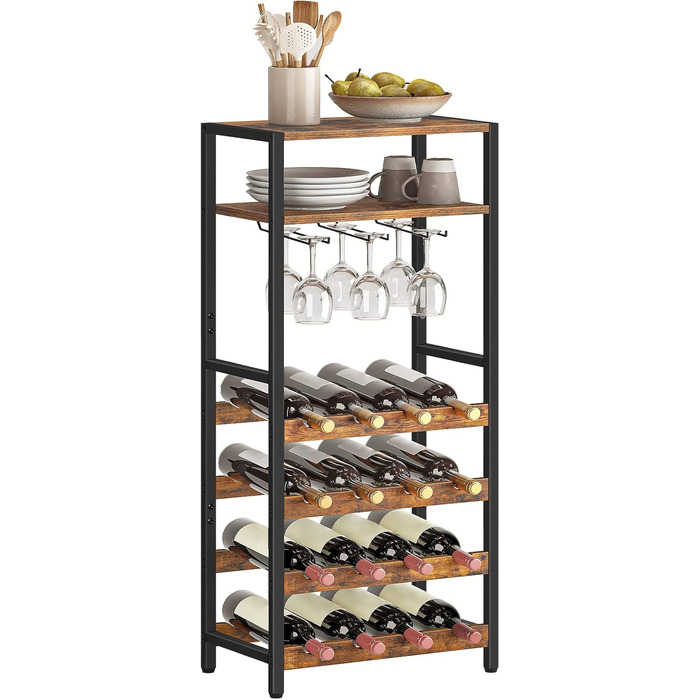 Стеллаж для вина HOOBRO: органайзер для 16 пляшок з тримачем для келихів, для кухні, бару, ресторану