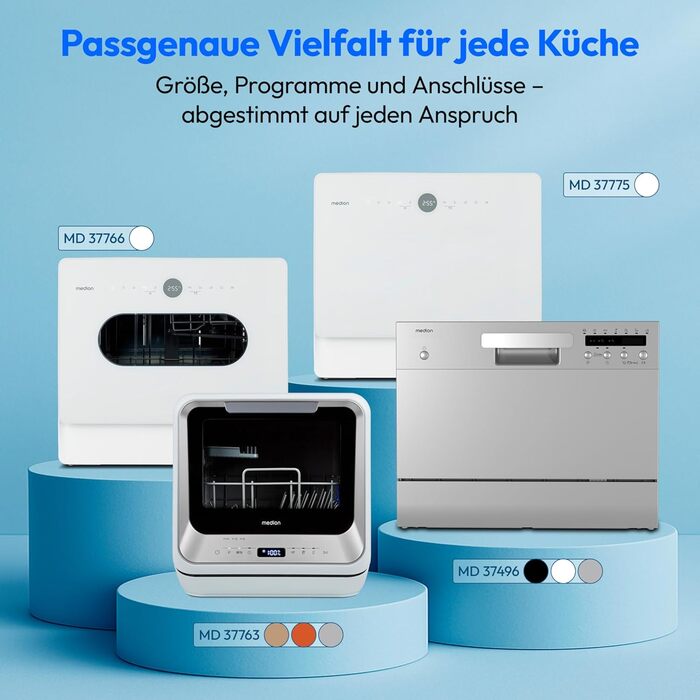 MINI посудомийна машина MEDION DWT51 біла (5 комплектів, з сенсорним керуванням, функція відра, 7 програм, таймер, MD 37766)