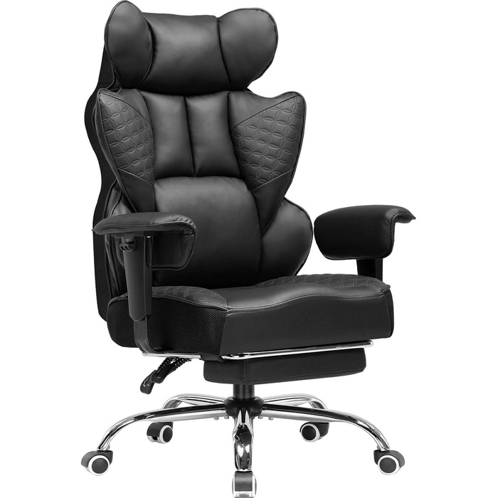 Ігровий крісло COMHOMA з ергономічною підтримкою спини, регульованими підлокітниками та широким сидінням (150 кг, чорний)