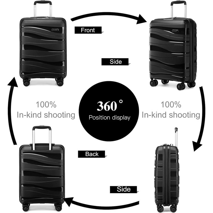 Чемодан-валіза KONO: великий, легкий, з жорстким корпусом, TSA-замком та 4 колесами (білий, чорний, набір 4 шт.)