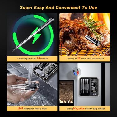 Бездротовий термометр Inkbird INT-14-BW для приготування на грилі, духовці, мангалі та фритюрниці, з Wi-Fi та Bluetooth