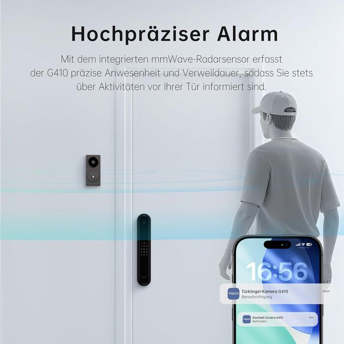 Aqara Smart Doorbell Camera G410 з дзвінком, 2K, відеоспостереження, 2-сторонній аудіо, Matter Hub, Wi-Fi, сірий