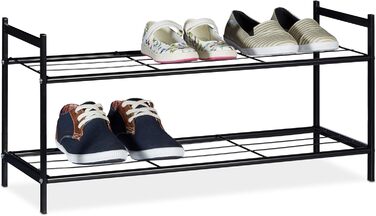 Полиця для взуття Relaxdays SANDRA, 2 рівні, для 6 пар взуття, метал, полиця для взуття, HWD приблизно 33,5 x 69,5 x 26 см, чорна, металева полиця 2 полиці