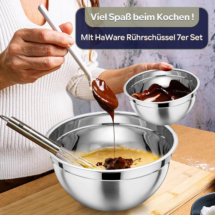 Набір місок HaWare 7 шт. з нержавіючої сталі з кришкою, 6.5-0.7L, чорний, для приготування їжі, миття в посудомийній машині