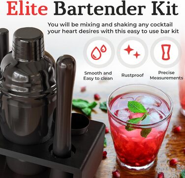 Набір бармена Highball & Chaser Elite з бамбуковим підставкою: шейкер, інструменти, Gunmetal