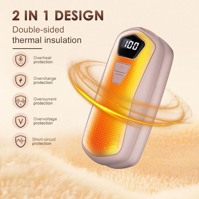 Електричні грілки для рук 2 шт. з акумулятором 6000mAh, 5 режимів нагріву, USB, для кемпінгу, подарунок для жінок та чоловіків (Рожевий)