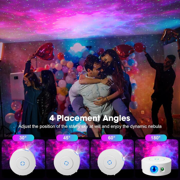 Проєктор зоряного неба Smart Sternenhimmel WiFi з пультом, додатком та голосовим керуванням, 16 млн кольорів, тихий (25 дБ), 4 кути нахилу, блакитні зірки