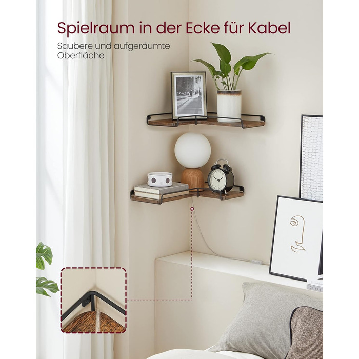 Набір кутових настінних полиць VASAGLE у стилі лофт, L-подібні полиці для вітальні, спальні та кухні, вінтажний коричневий та чорний, 2 шт. (LLS831B01)