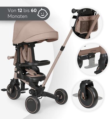 KikkaBoo Триколісний велосипед 8-в-1 з ручкою для батьків Aluma (Бежевий) від 1 року. Дитячий велосипед з поворотним сидінням, ременем безпеки, алюмінієвою рамою.