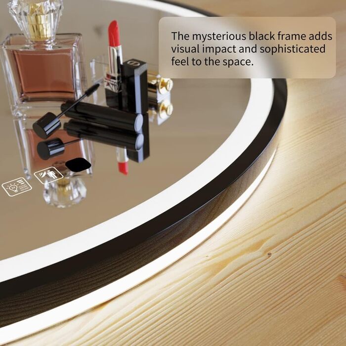 Дзеркало з LED сенсором, кругле, з індукційним датчиком руху, для макіяжу, з підсвічуванням, регульоване освітлення, антизапарник, водонепроникне (IP44), для ванної кімнати, настінне, діаметр 70 см