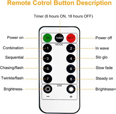 Льотова гірлянда на батарейках, 5 метрів, 50 LED, з таймером та пультом, 8 режимів, вологостійка, тепле біле світло, для декору інтер'єру/екстер'єру, Різдво, сад, вечірка, весілля, 6 штук