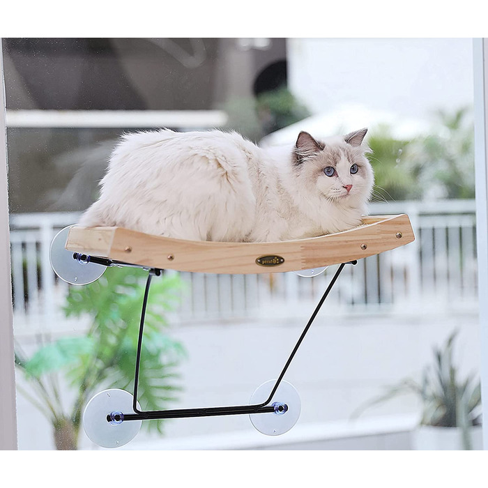Зручні сидіння для котів біля вікна (42 * 30 * 6.5 см), гамак для кішок з сизалю з котячим когтеточкою 2 в 1, каркас з масиву дерева, залізне кріплення і потужна присоска з сизалю(42*30*6.5 см)