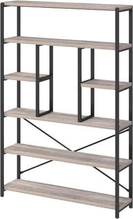 Стильна полиця-стеллаж LVB з 6 рівнями для вітальні, робочого кабінету, кухні, 180 см (світло-сіра ельха)