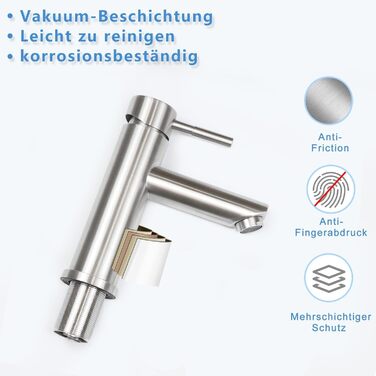 Змішувач для ванної кімнати з нержавіючої сталі з одним левом, для умивальника, під високий тиск, з гарячою та холодною водою