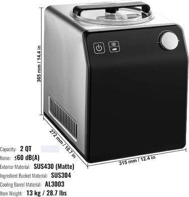 Електрична машина для приготування морозива VEVOR, 2 л, 180 Вт, для морозива, йогурту, сорбету, gelato, 3 режими, срібна, портативна, вертикальна