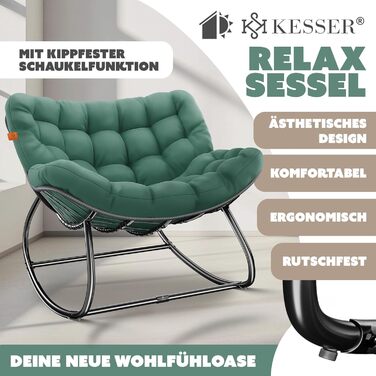 Крісло-гойдалка KESSER XXL для вулиці та дому, зелений, до 150 кг, з подушкою, ергономічне, для саду та балкону