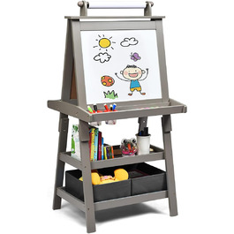 Дитяча мольберт LIFEZEAL 3 в 1: дошка для малювання, whiteboard, крейдяна дошка та рулон паперу, з 2 поличками та ящиками для зберігання, сірий