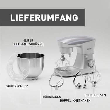 Кухонна машина Heinrich's 1500W з місткою чашею 6L (нержавіюча сталь)