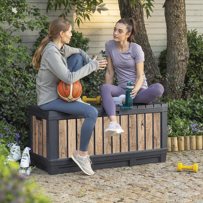 Садова скриня Koll Living Kentwood 350л з дерева (під сосну) з сидінням - водонепроникна, для зберігання подушок, інструментів, іграшок